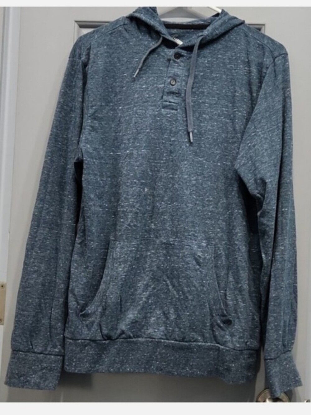 Fission Blue Henley Hoodie Pullover with Kangaroo Pocket long sleeve medium